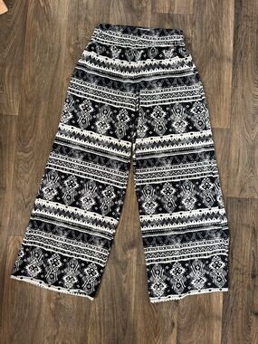 Blue & White Boho Wide-Leg Printed Pants